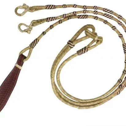 Braided Natural Rawhide Romal Reins with Leather Popper
