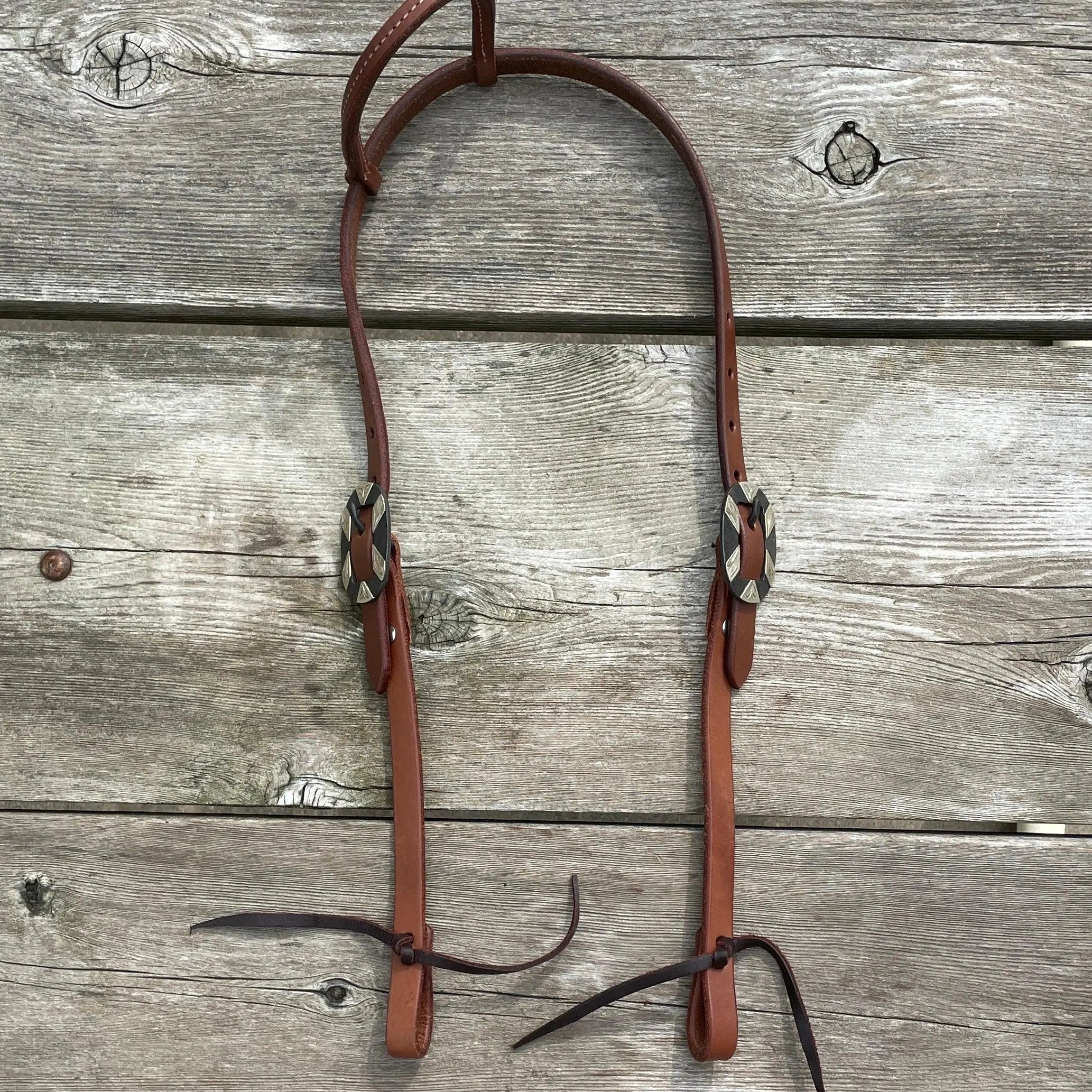 Oiled Harness Single Ear Headstall With Antique Silver Bar Buckle Horse