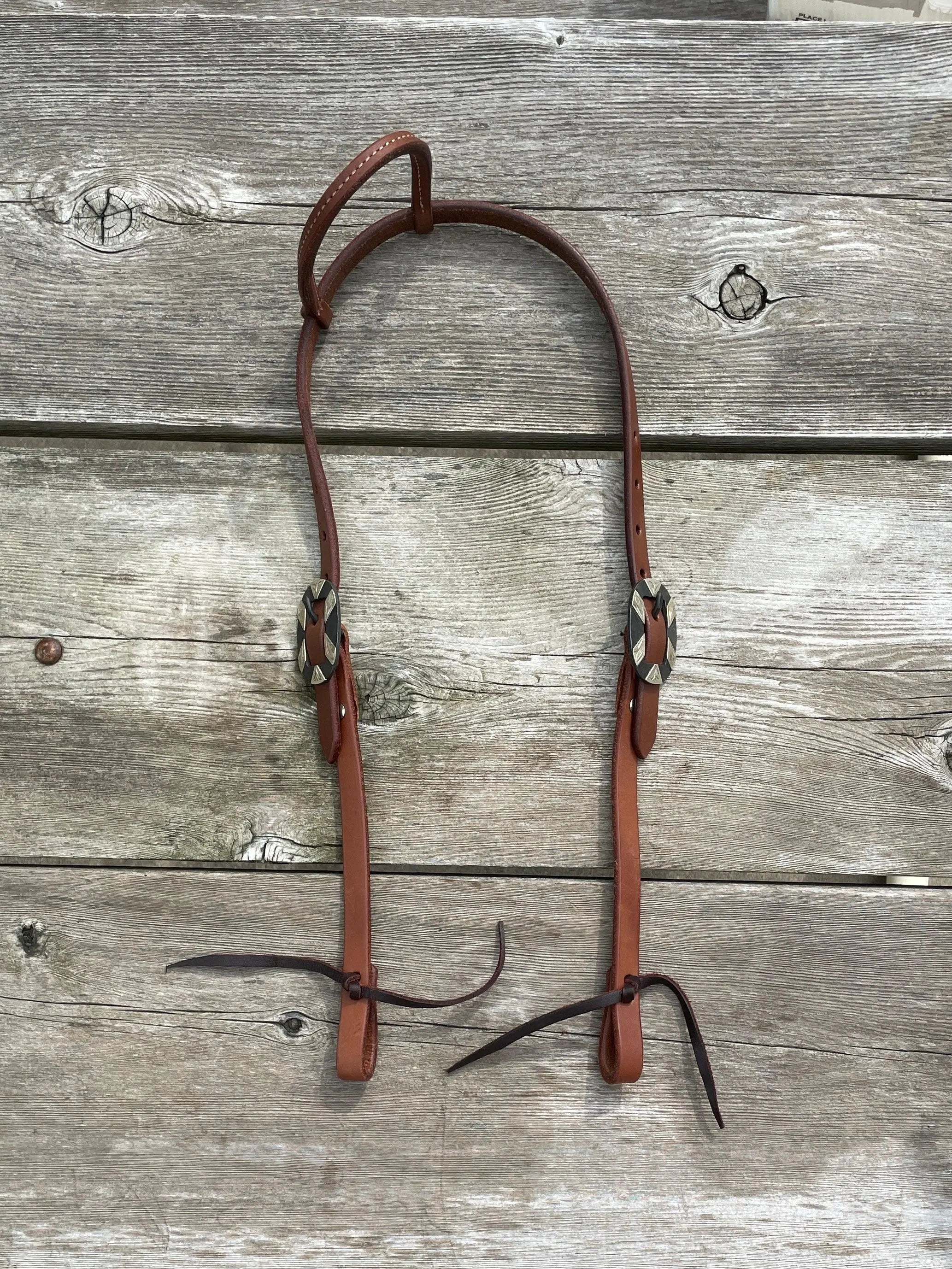 Oiled Harness Single Ear Headstall With Antique Silver Bar Buckle Horse