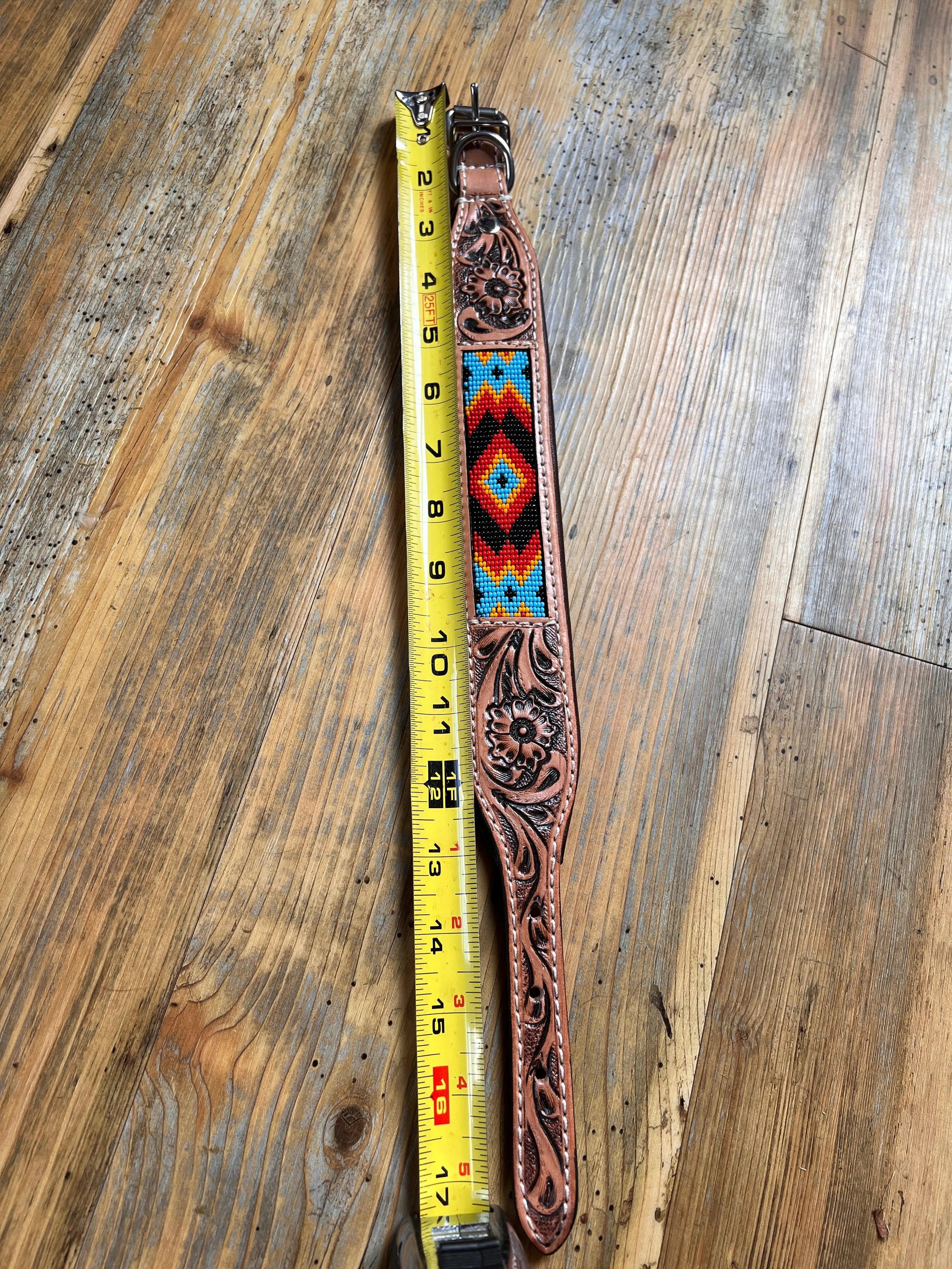 Aztec tooled leather Dog Collar