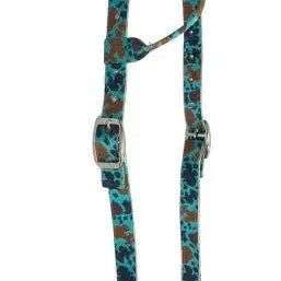 Teal Cow Print One Ear Nylon Headstall