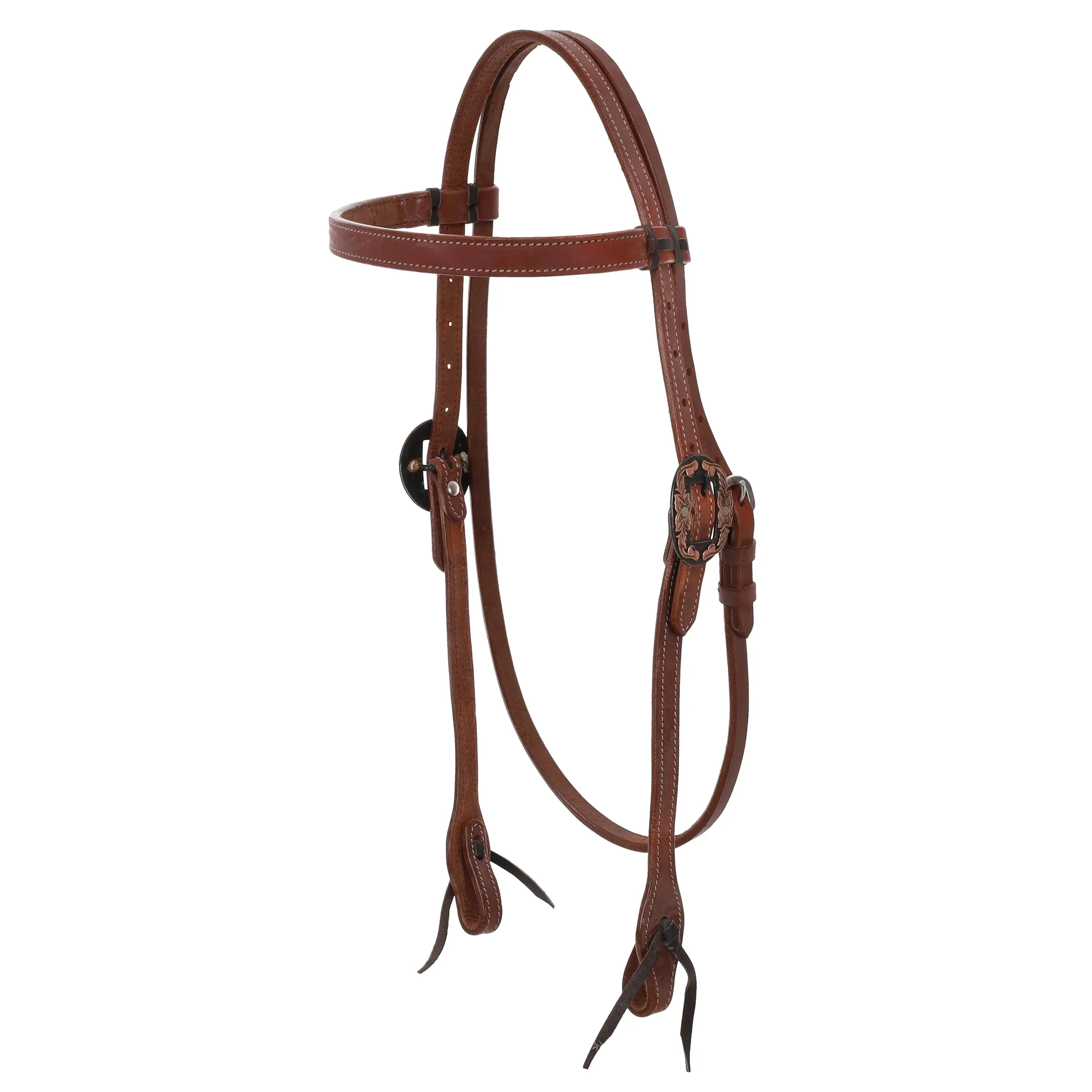 Harness Leather Browband Headstall with Floral Buckles Horse