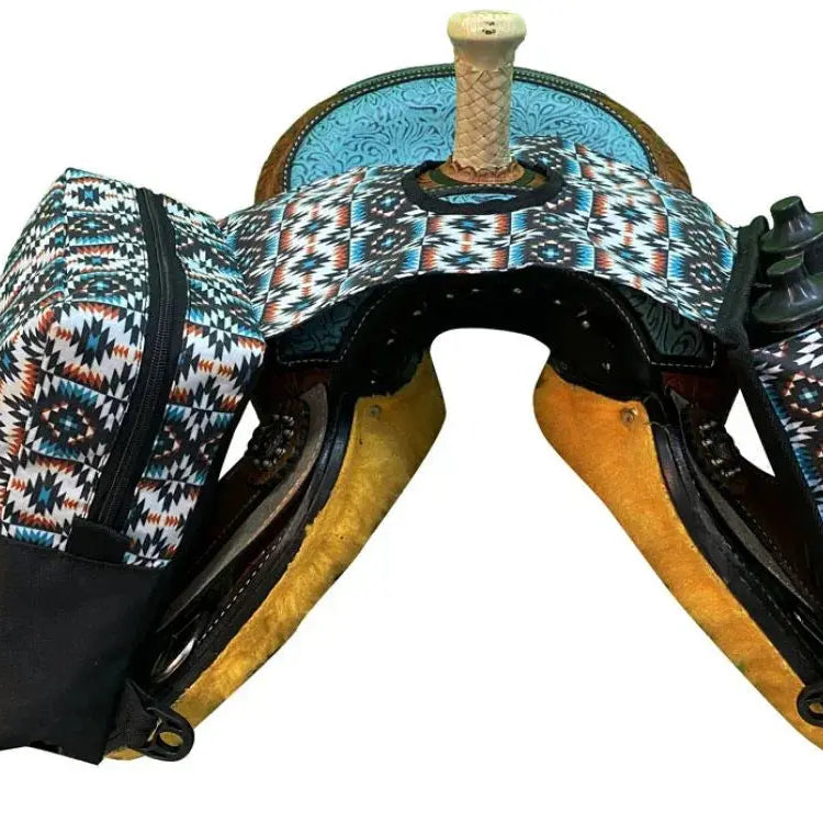 Teal & Orange Aztec Print Insulated Water Bottle Horn Bag