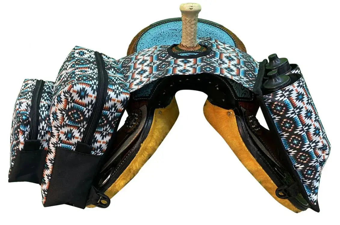 Teal & Orange Aztec Print Insulated Water Bottle Horn Bag