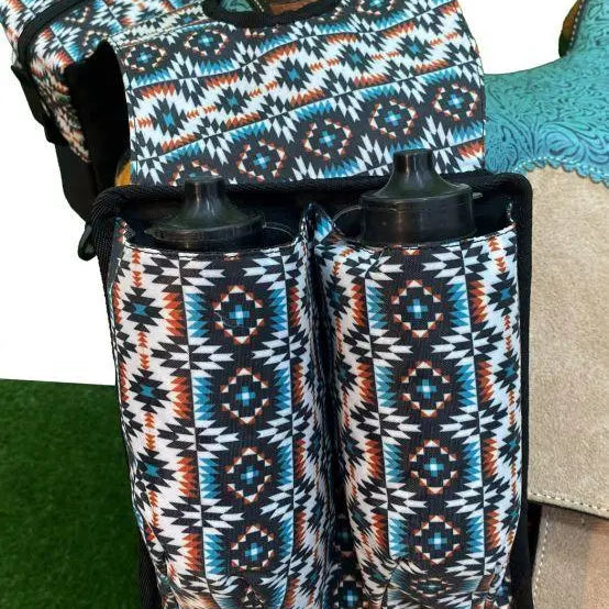 Teal & Orange Aztec Print Insulated Water Bottle Horn Bag