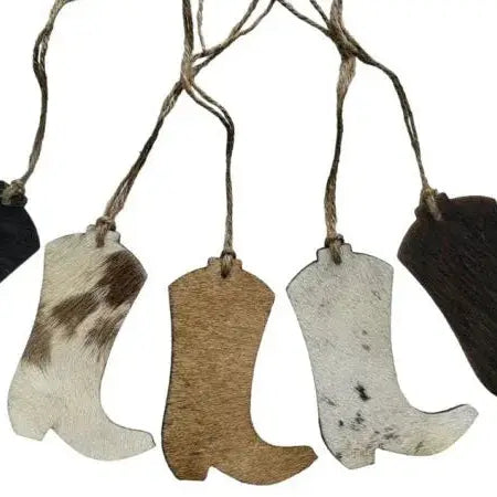 Cowhide Western Leather Christmas Ornament - Boot - Sold Individually