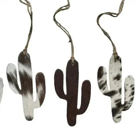 Cowhide Western Leather Christmas Ornament - Cactus -Sold Individually