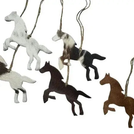 Cowhide Western Leather Christmas Ornament - Running Horse- Sold Individually