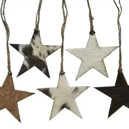Cowhide Western Leather Christmas Ornament- Star - Sold Individually