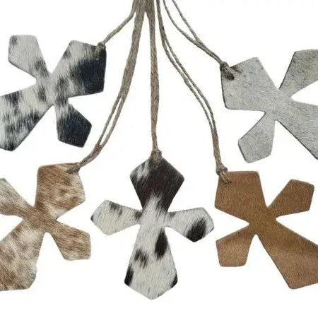 Cowhide Western Leather Christmas Ornament - Cross - Sold Individually