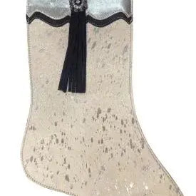 Silver Acid Wash Cowhide Leather Christmas Stocking