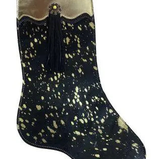 Gold Acid Wash Cowhide Leather Christmas Stocking