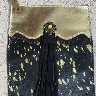 Gold Acid Wash Cowhide Leather Christmas Stocking