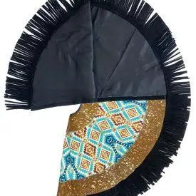 Cowhide Leather Christmas Tree Skirt - Acid Wash/Aztec Inlay People