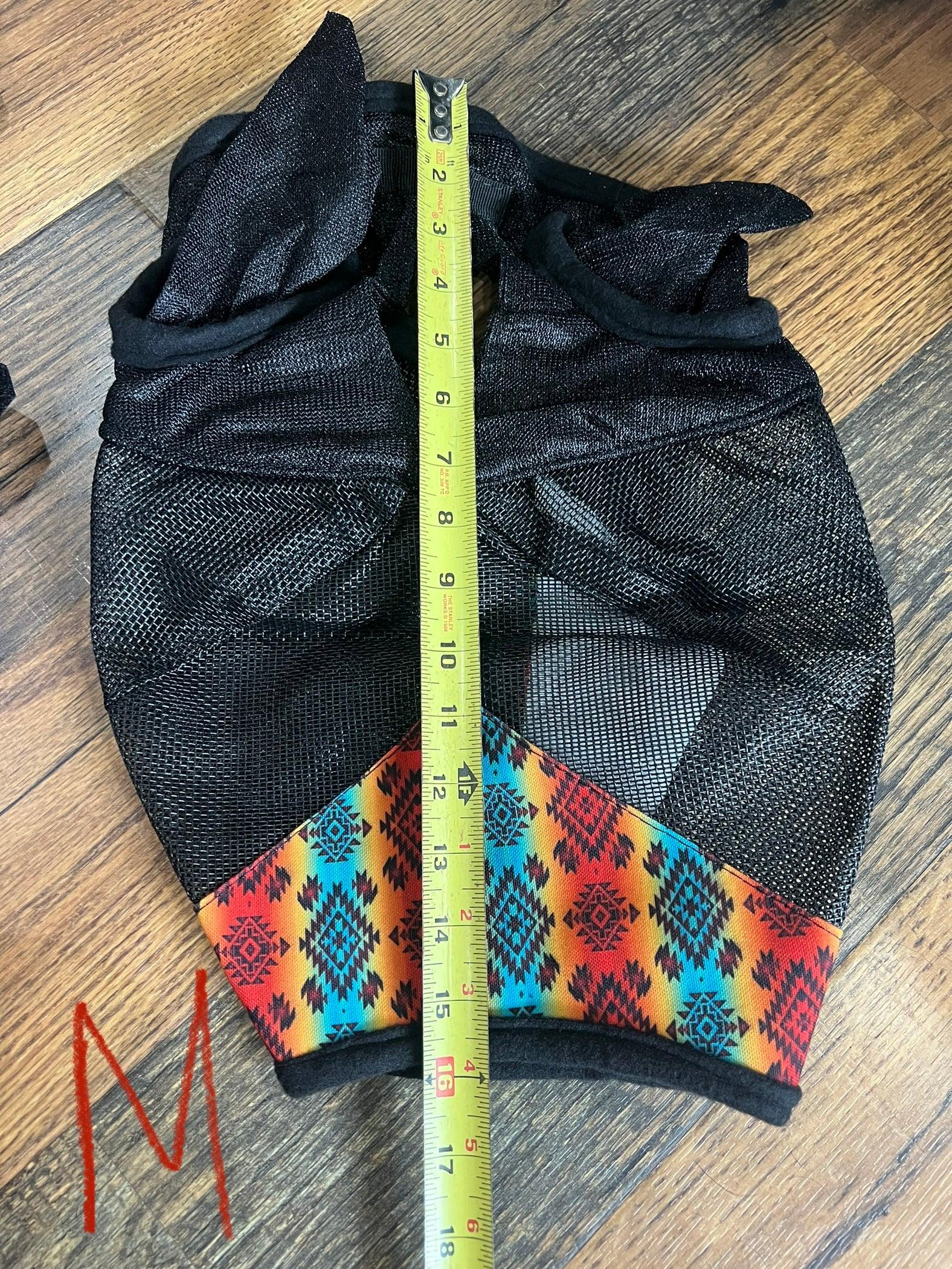 Yellow/Orange Aztec print accent horse size fly mask with ears