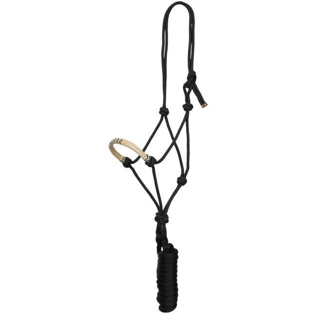 Cowboy Knot Halter with Rawhide Nose - White & Black