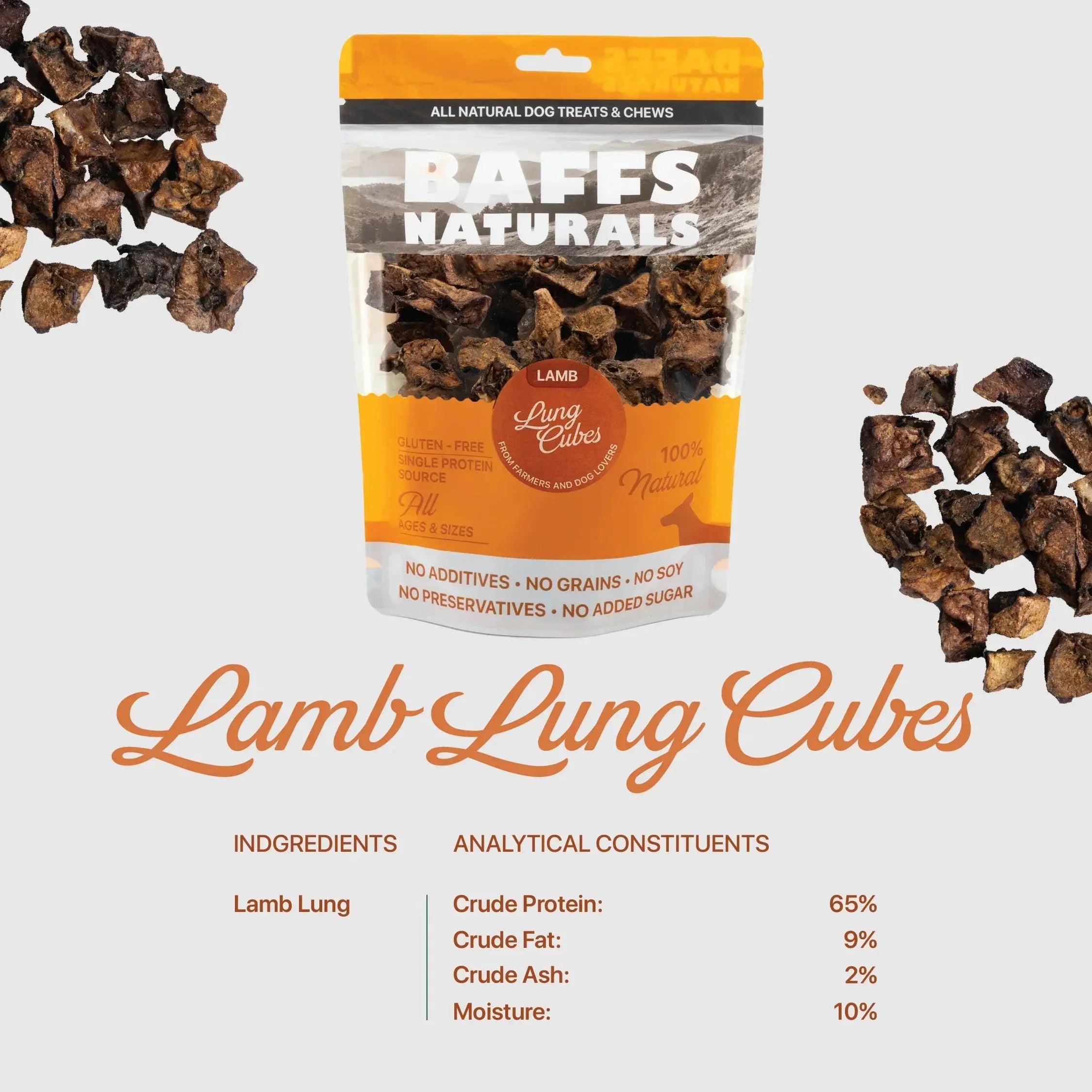 All-Natural Premium Lamb Lung Cubes Dog Chews (7oz Bag) Dog