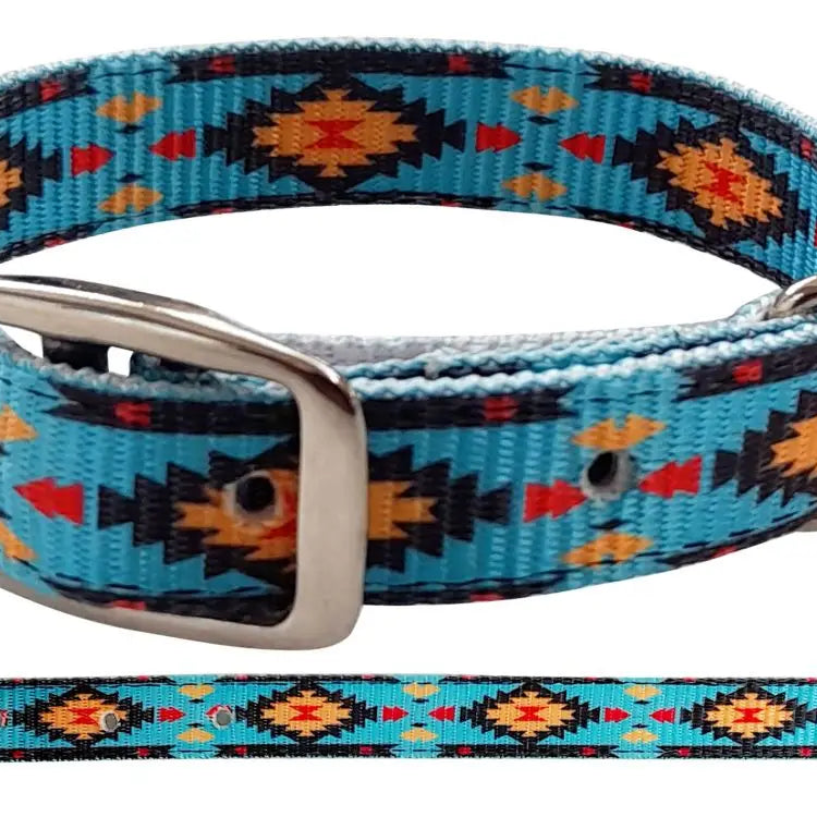 Teal Southwest designed nylon dog collar KP Pet Supply