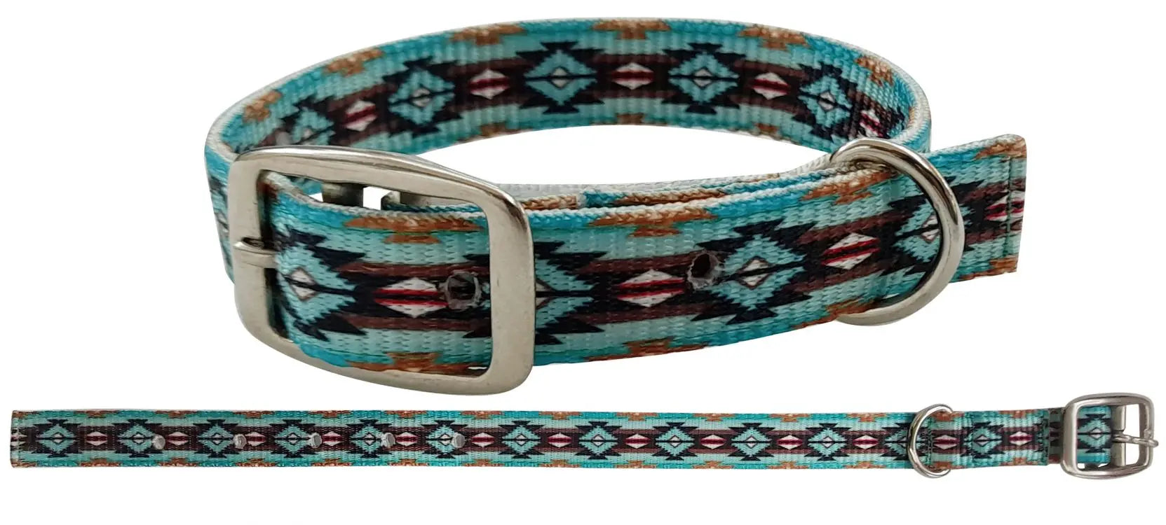 Teal Brown Southwest designed nylon dog collar. KP Pet Supply