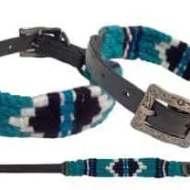 Corded Leather Dog Collar - Teal/White Dog
