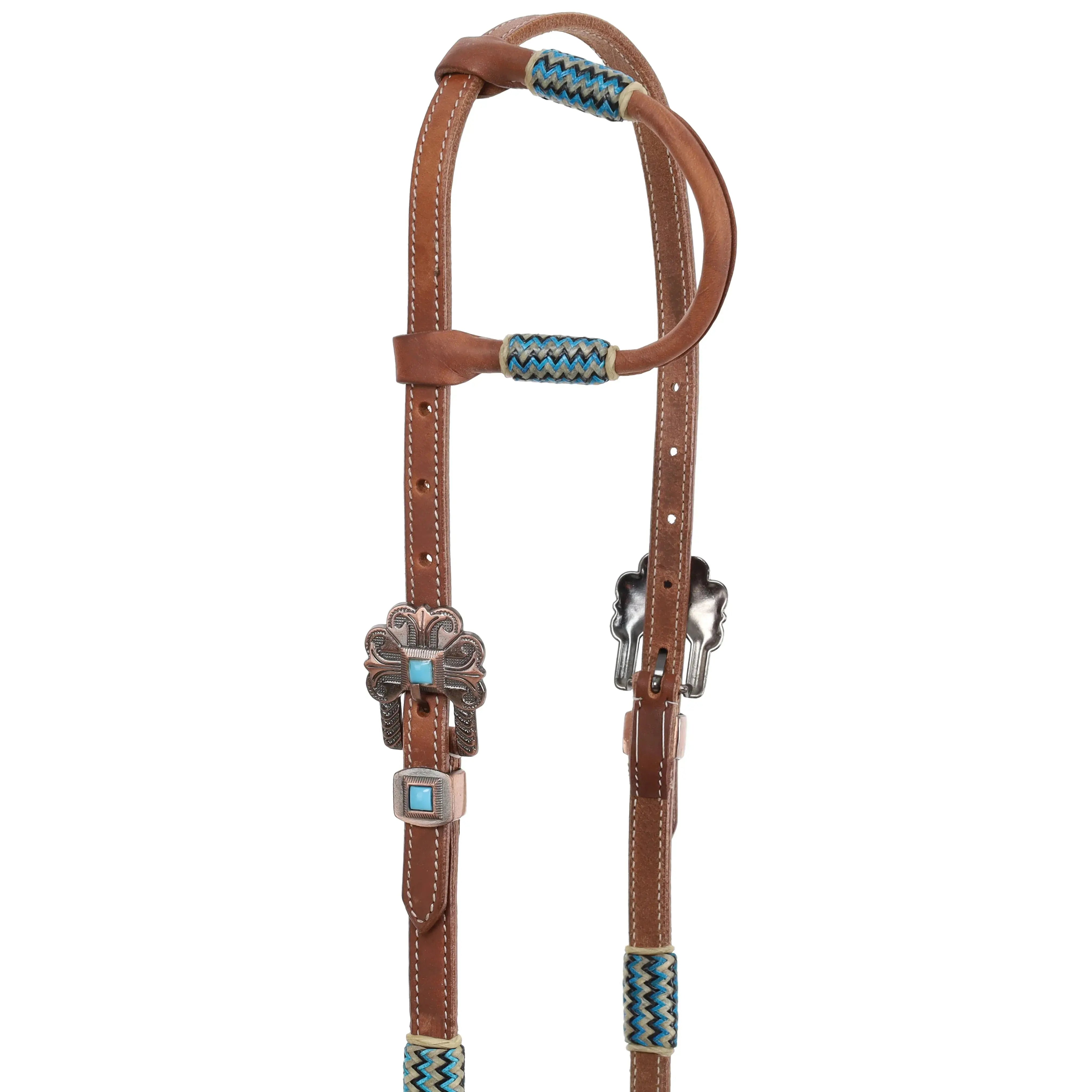 Brown leather Argentina one ear headstall with turquoise silver conchos