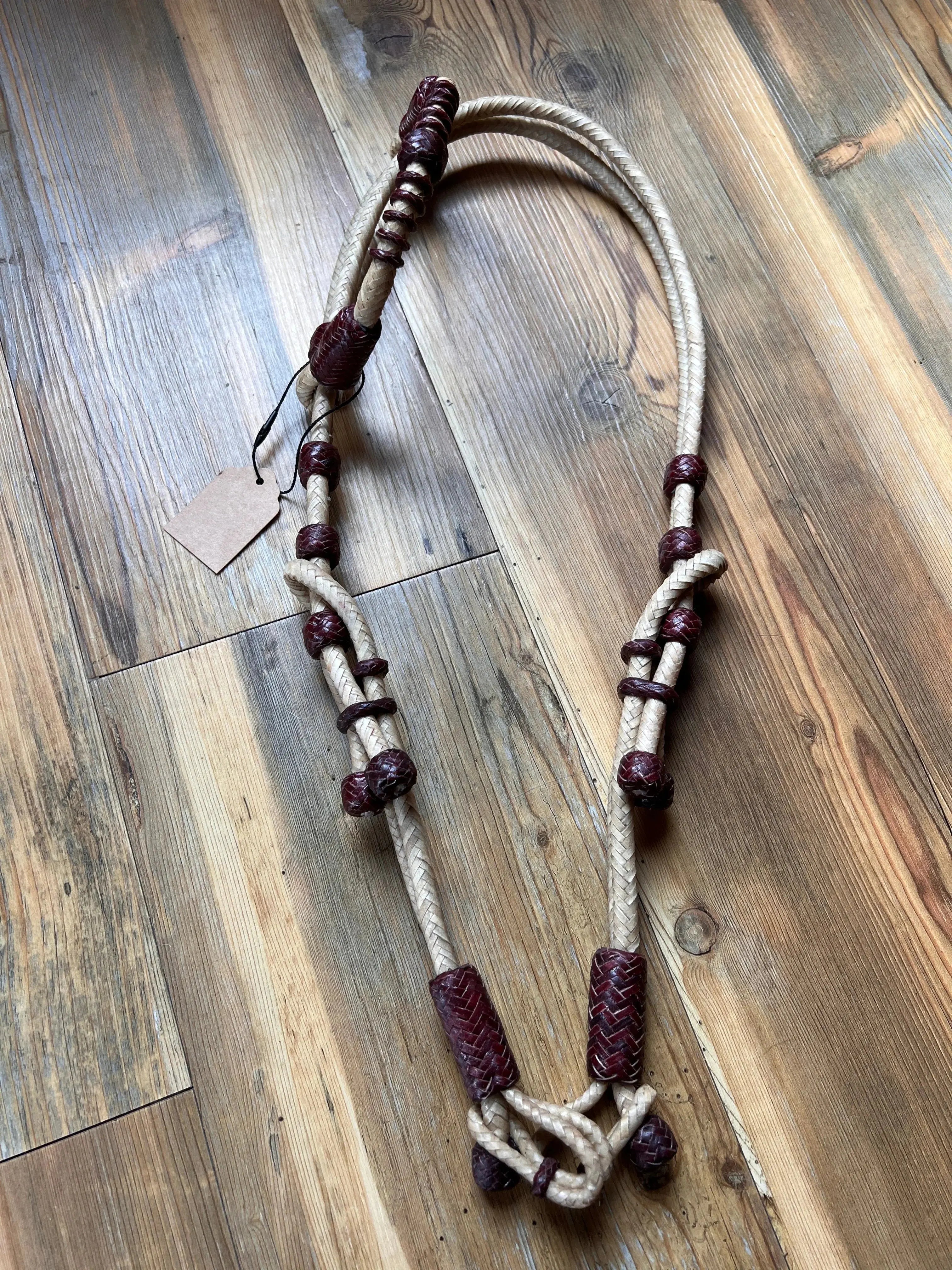 Hand-crafted headstall, Western Horse Headstall, Natural Rawhide Braided One-ear Headstall With Chestnut Cherry Knot.