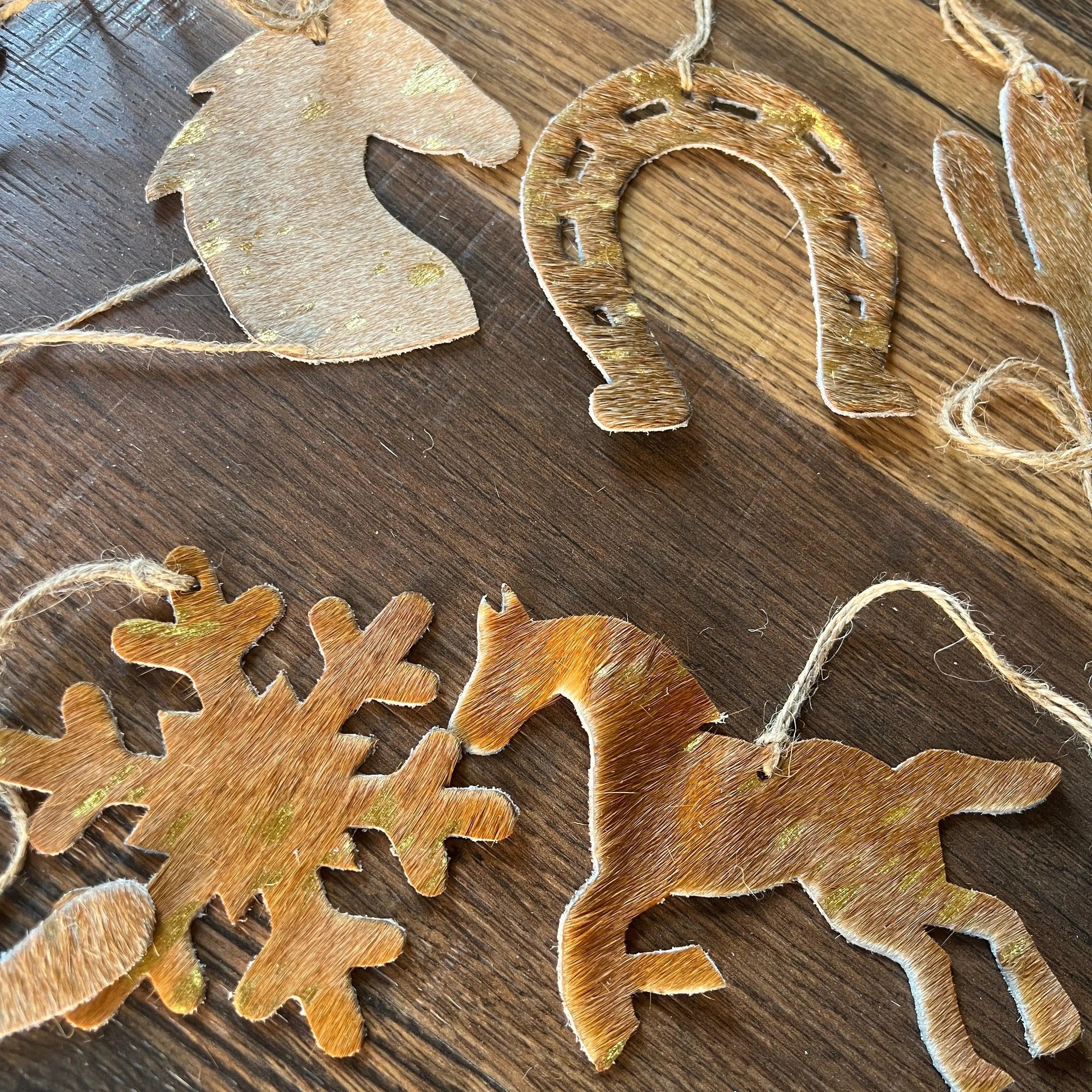Brown/Gold Cowhide Leather Christmas Ornament- Sold Individually
