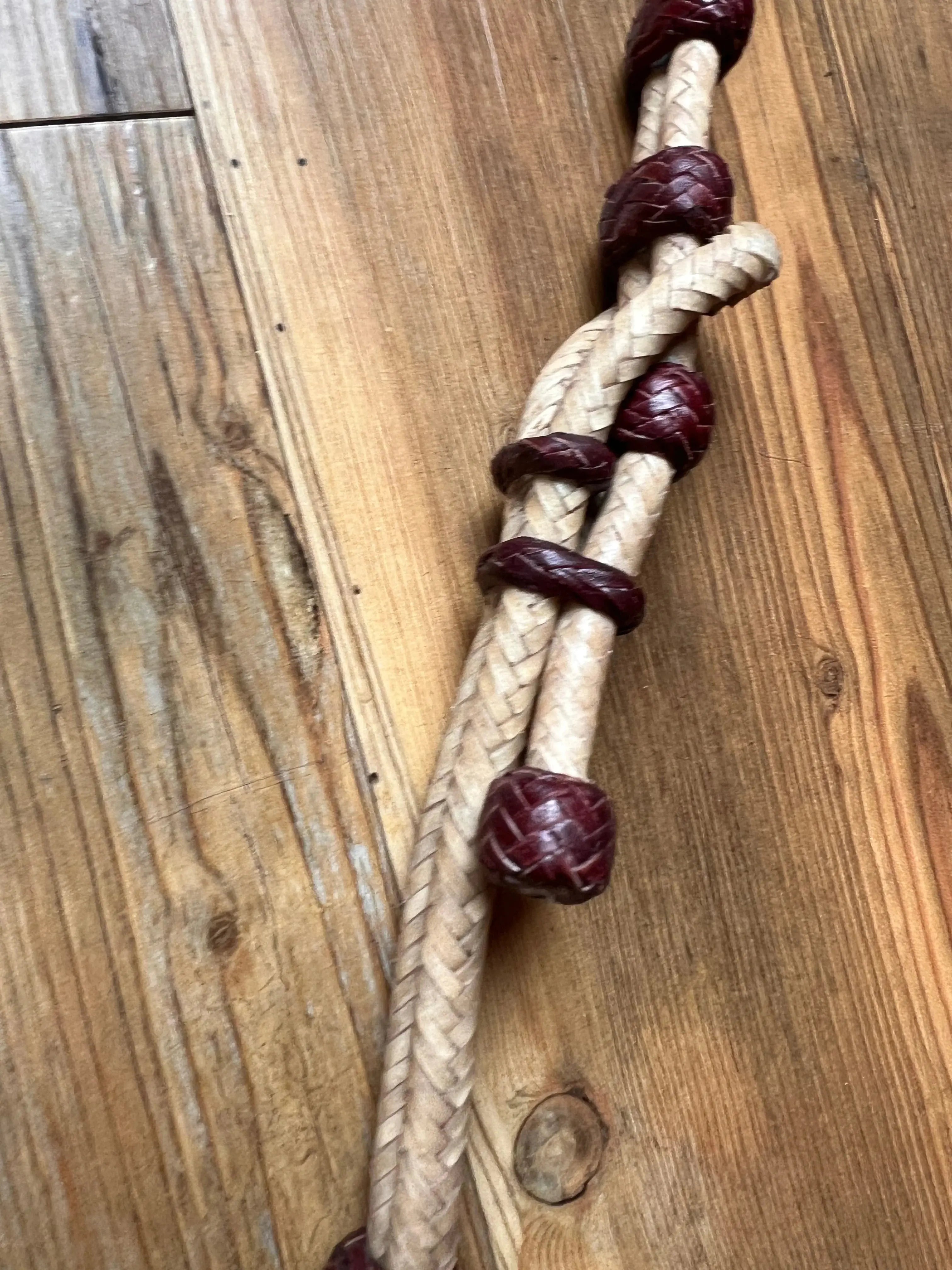 Hand-crafted headstall, Western Horse Headstall, Natural Rawhide Braided One-ear Headstall With Chestnut Cherry Knot.