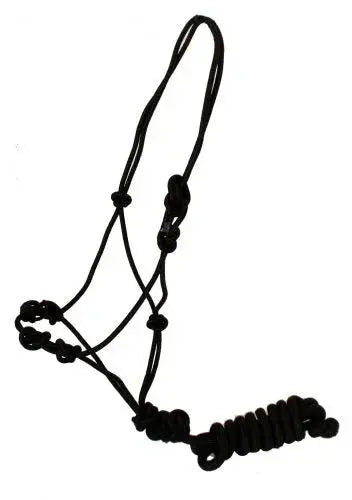 Training cowboy knot halter with four knot pressure points and lead