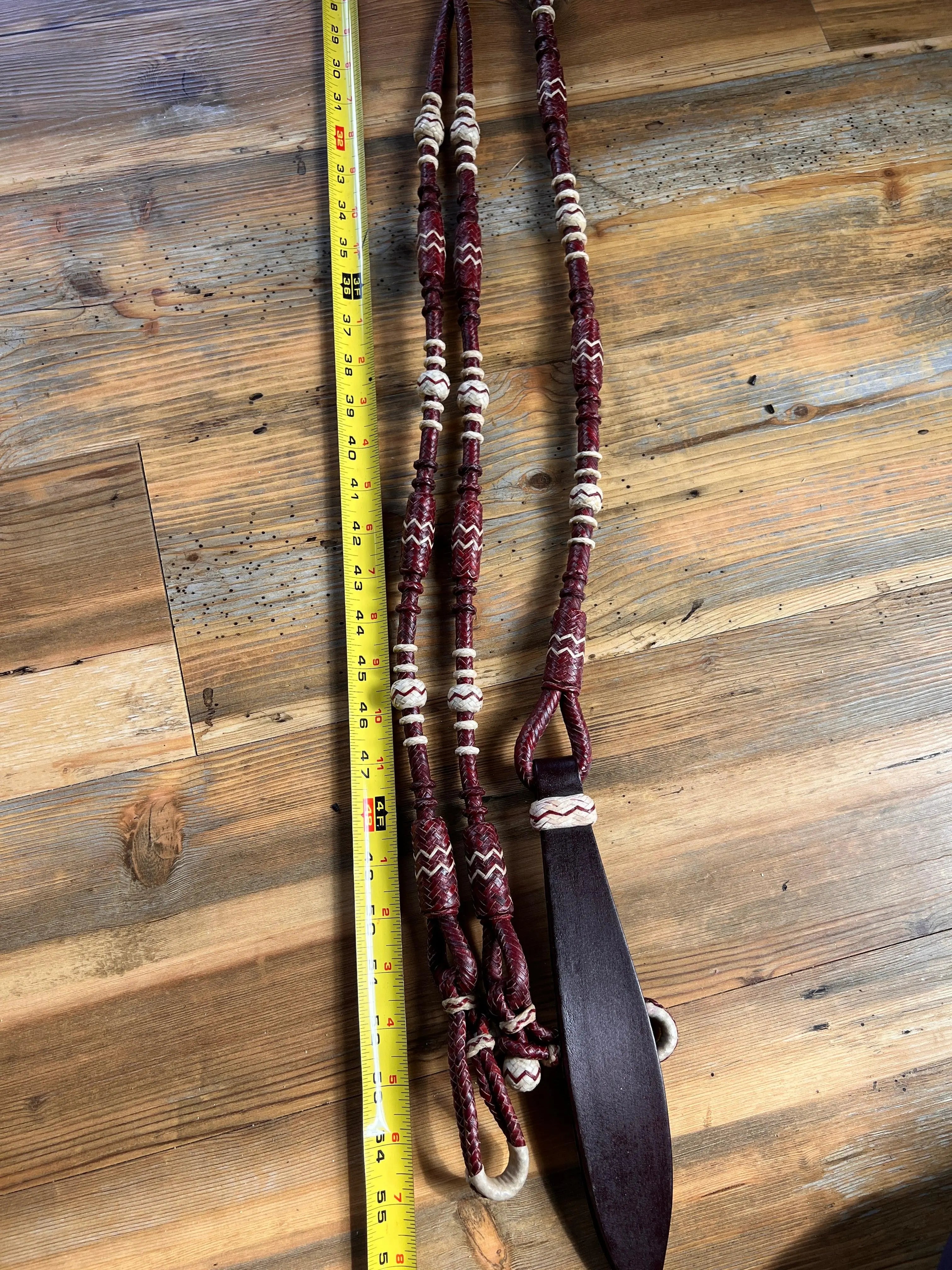 Hand Braided Romal Reins, 20 Plaits Romal Reins, Romal Reins Cherry Red Cow Rawhide.
