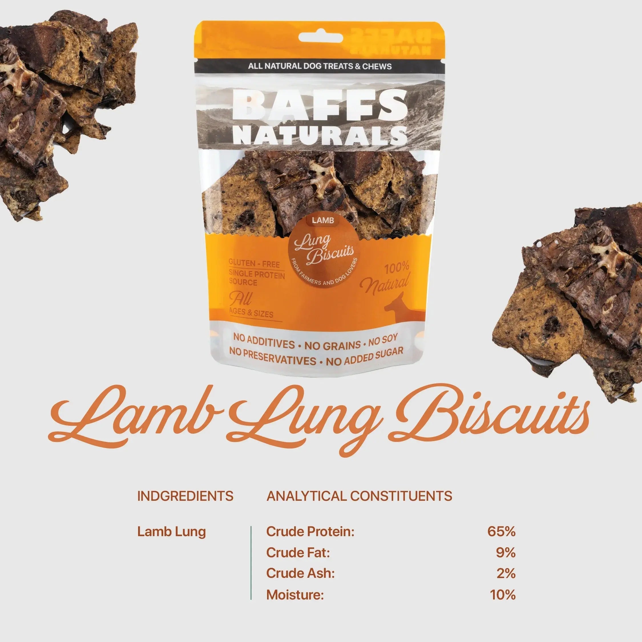 All-Natural Premium Lamb Lung Biscuits Dog Chews (4oz Bag) Dog