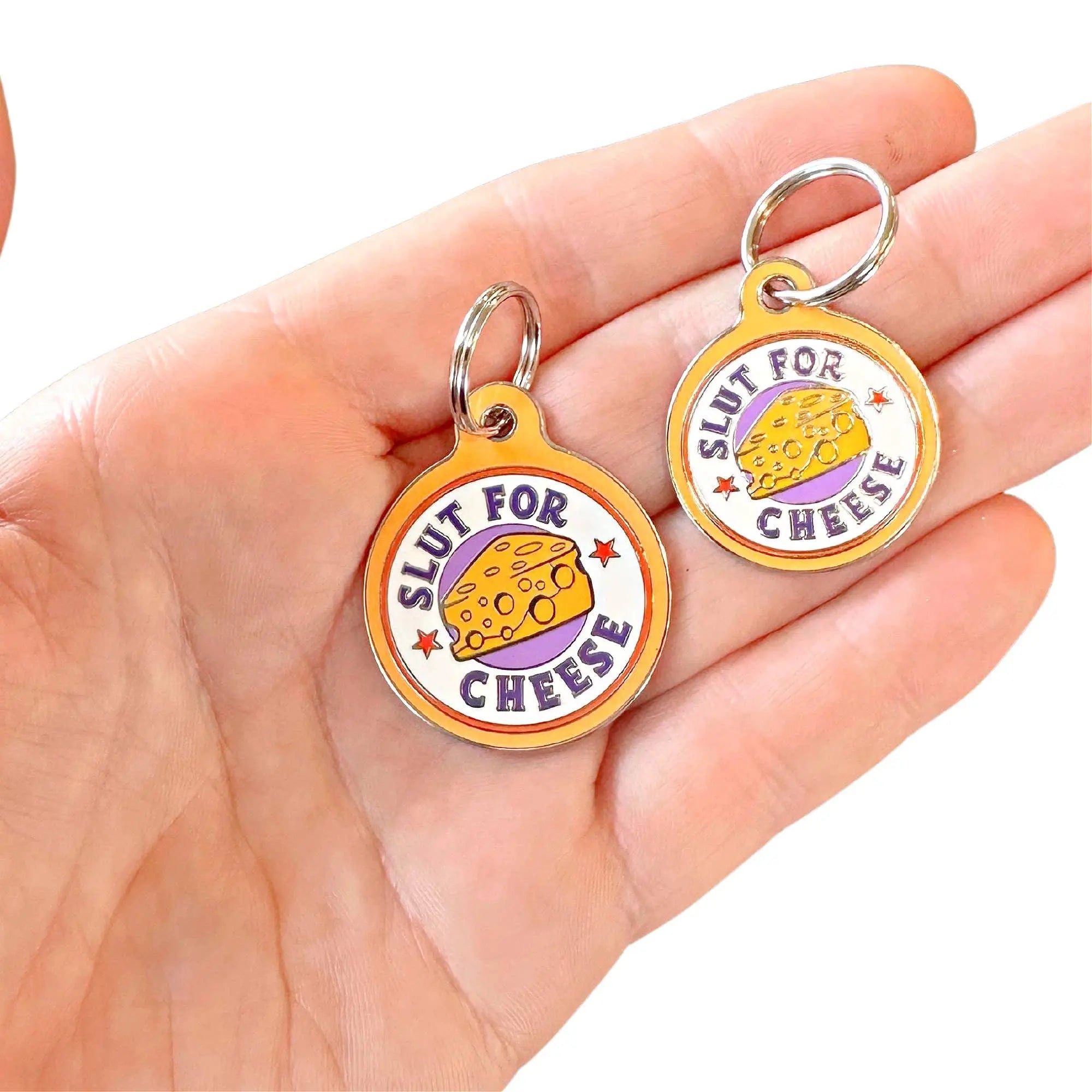 Funny Dog ID Tag with Personalized QR Code - Slut for Cheese Dog