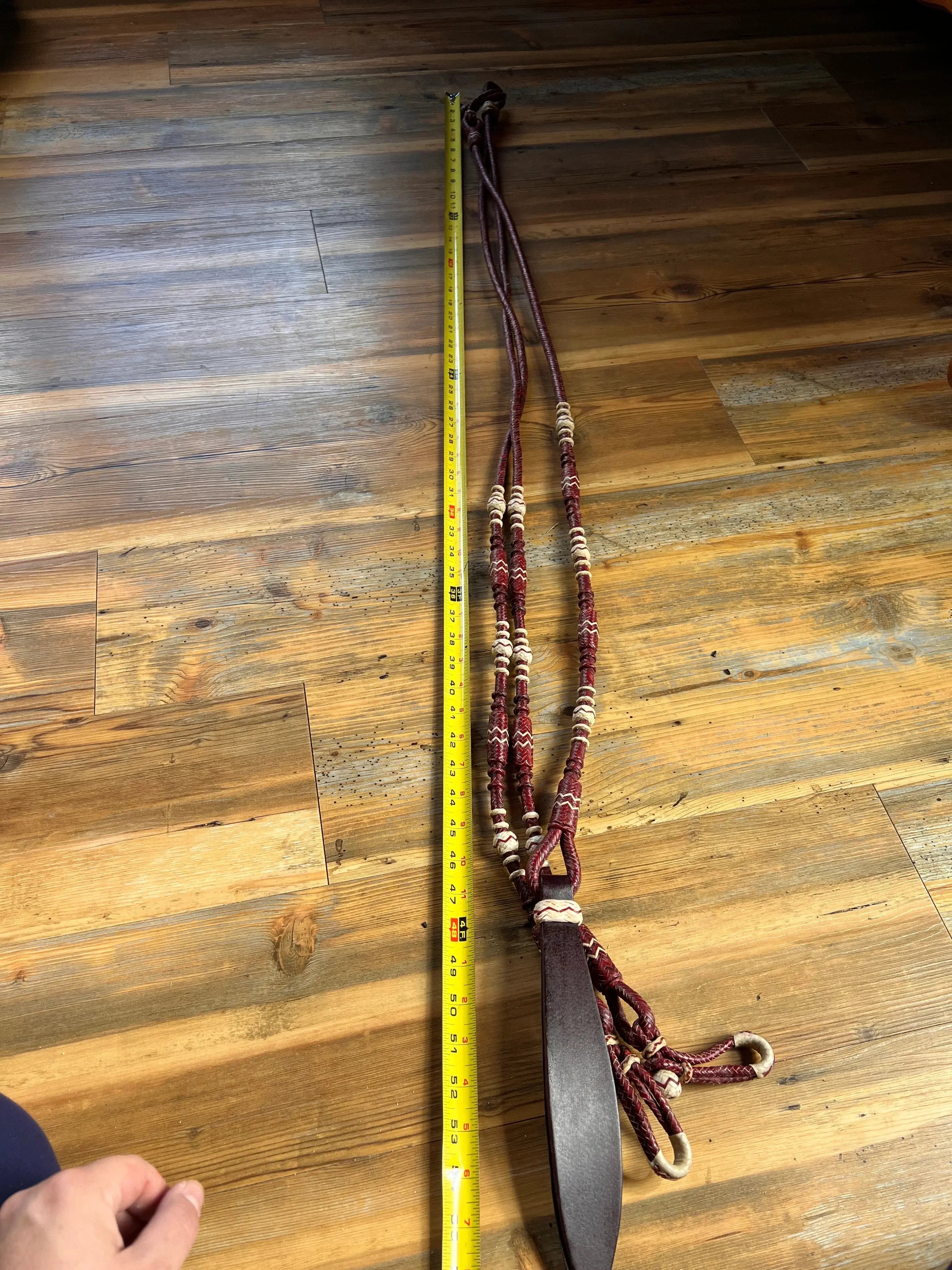 Hand Braided Romal Reins, 20 Plaits Romal Reins, Romal Reins Cherry Red Cow Rawhide.
