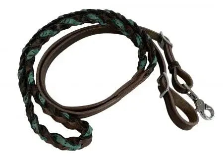 Teal Miracle Braid leather contest/roping rein with buckles Horse