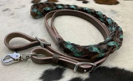 Teal Miracle Braid leather contest/roping rein with buckles Horse