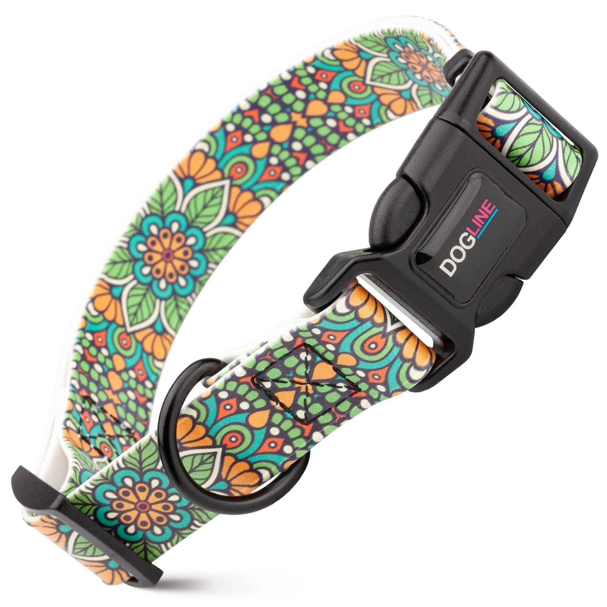 Dogline Biothane printed dog collar with floral mandala pattern
