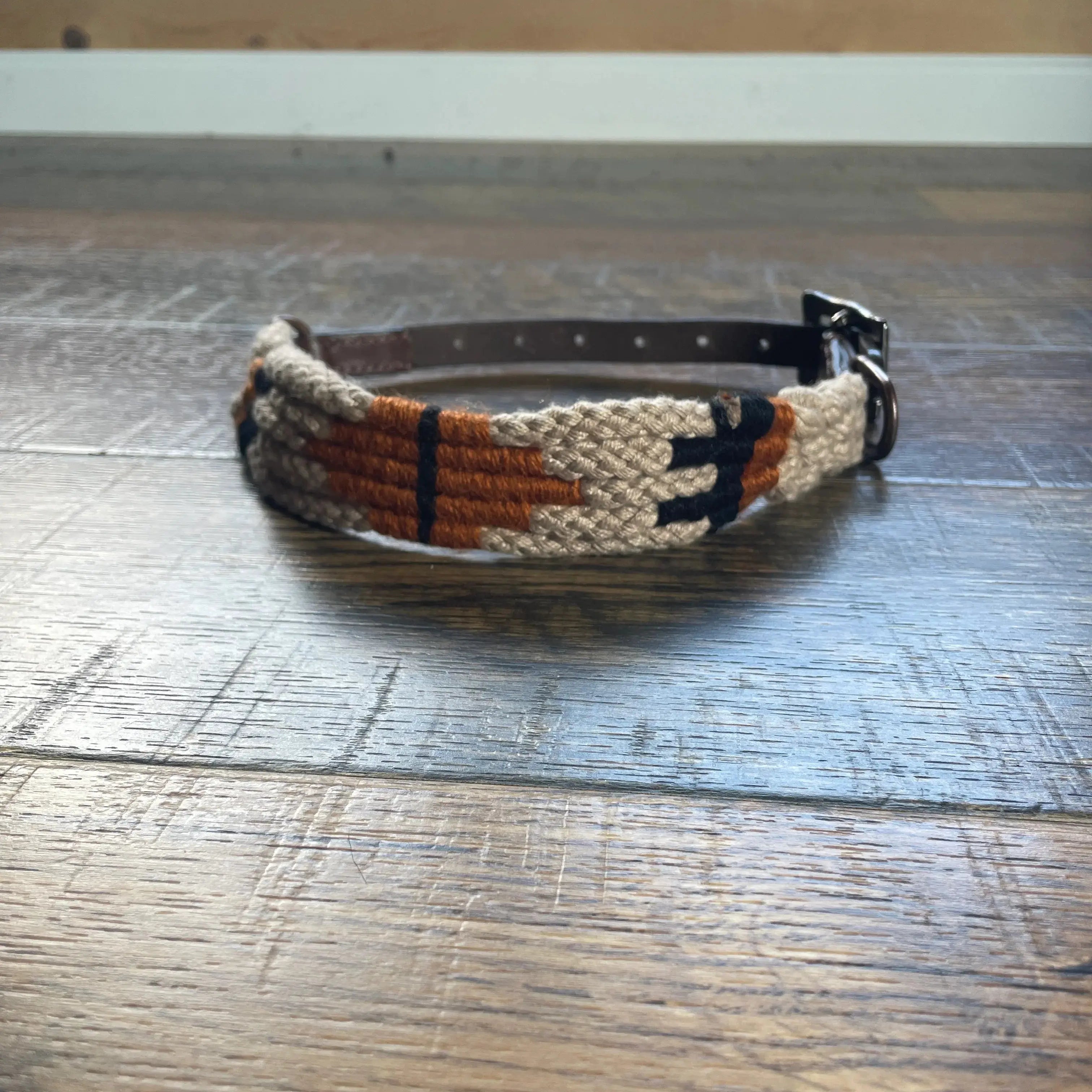 Corded Leather Dog Collar - Tan/Black Dog
