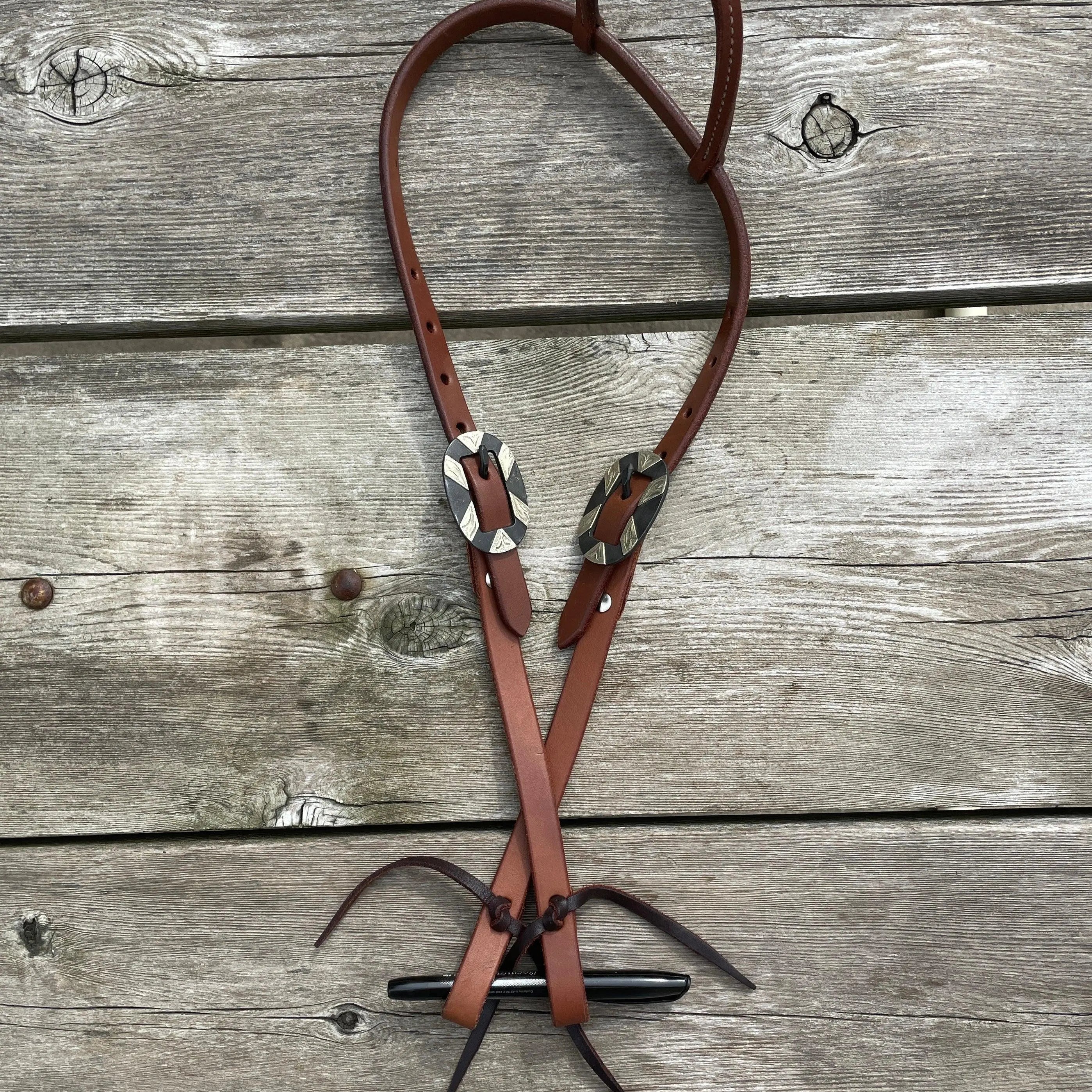 Oiled Harness Single Ear Headstall With Antique Silver Bar Buckle Horse