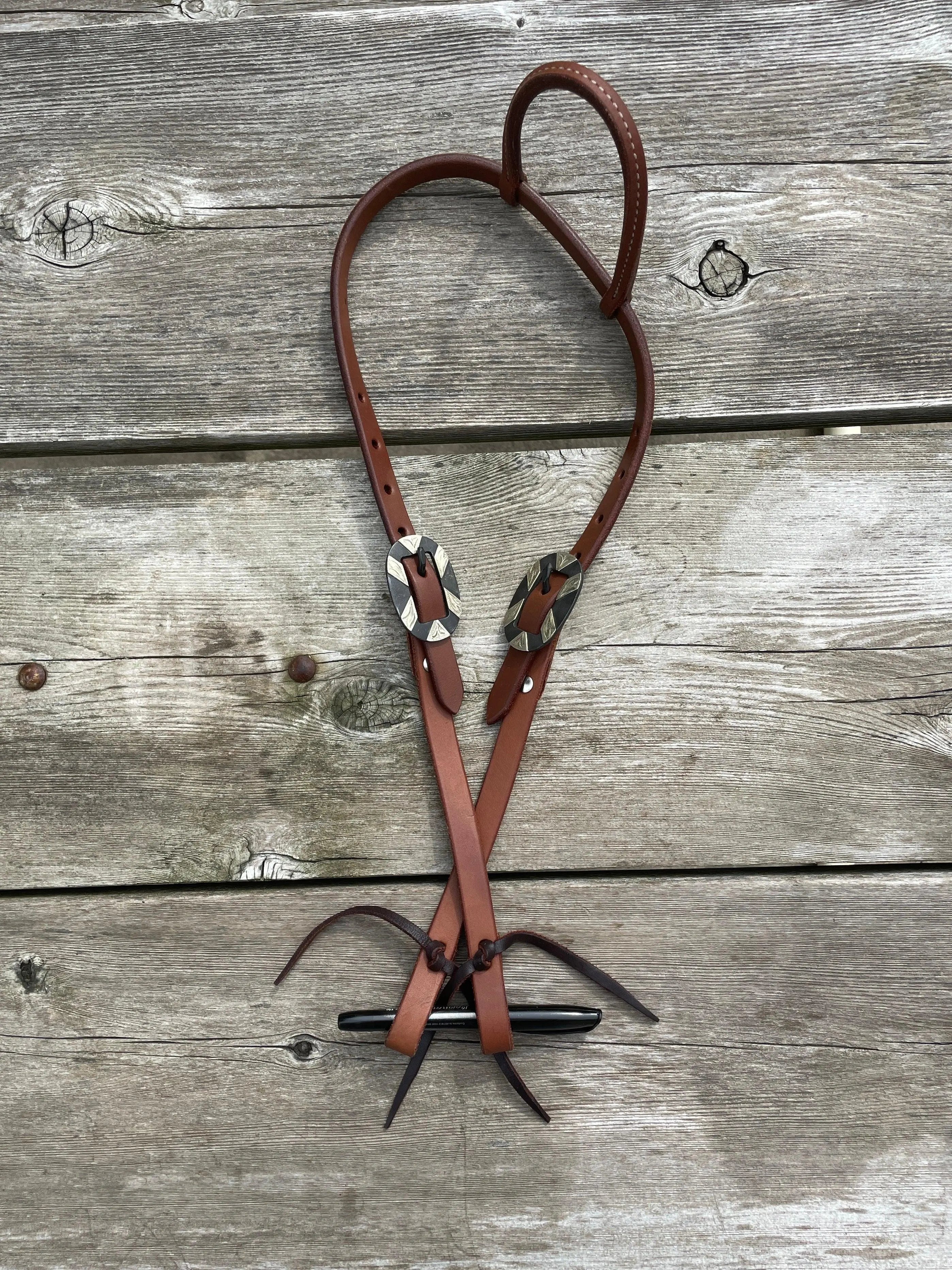 Oiled Harness Single Ear Headstall With Antique Silver Bar Buckle Horse
