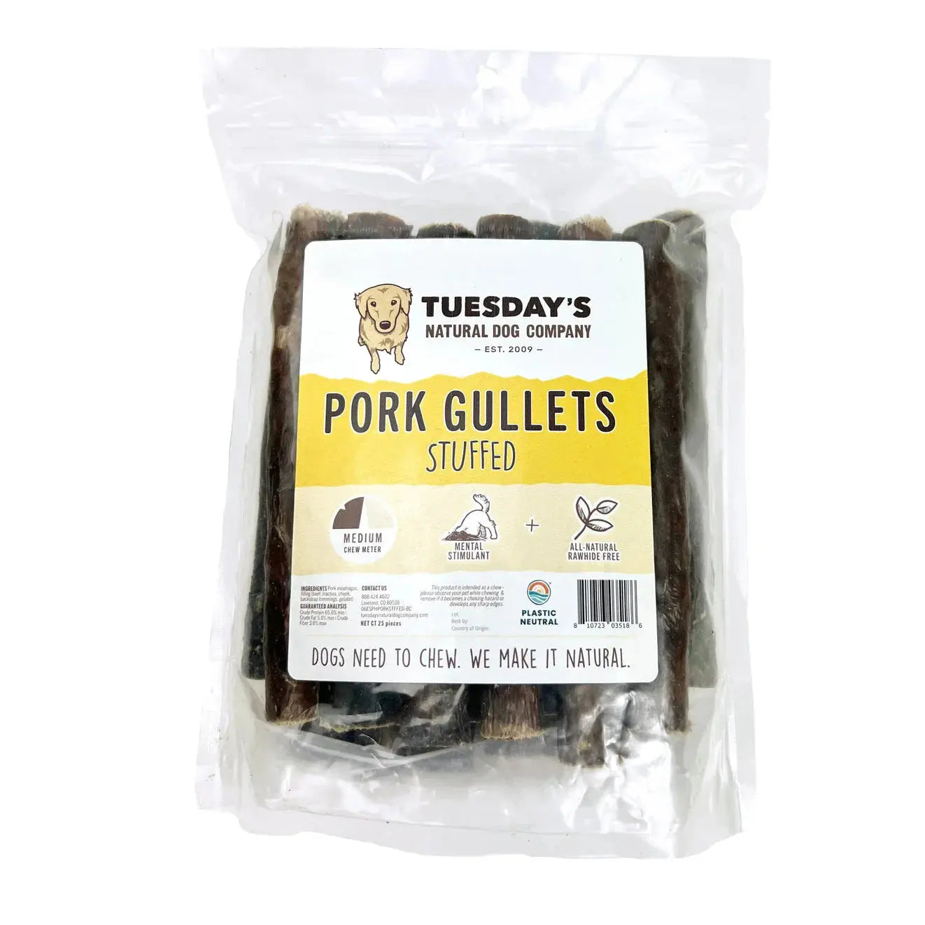 6" Pork Chewy Bulls Pork Gullets, Stuffed