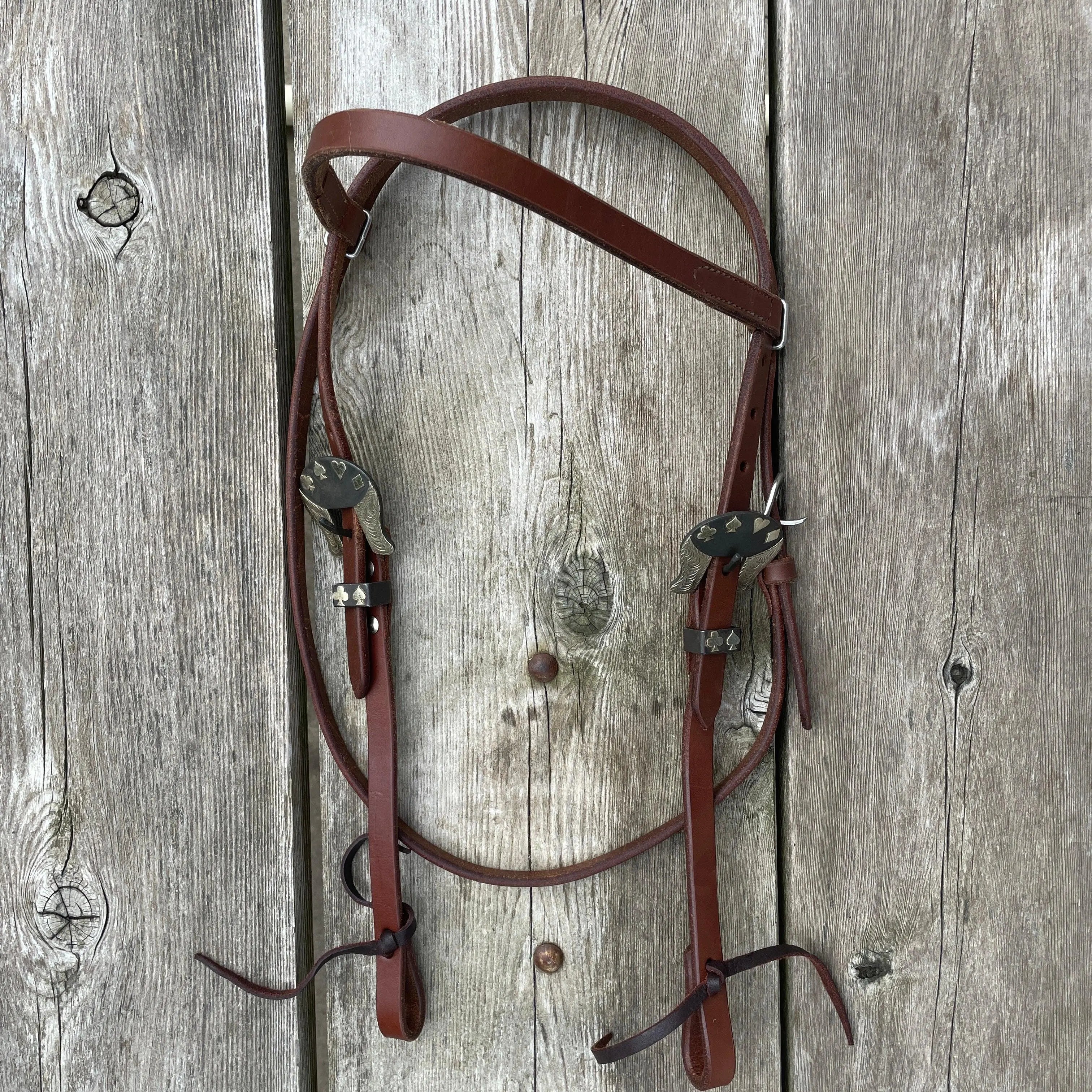 Oiled Harness Browband Headstall With Cowboy Gambler Buckle Horse