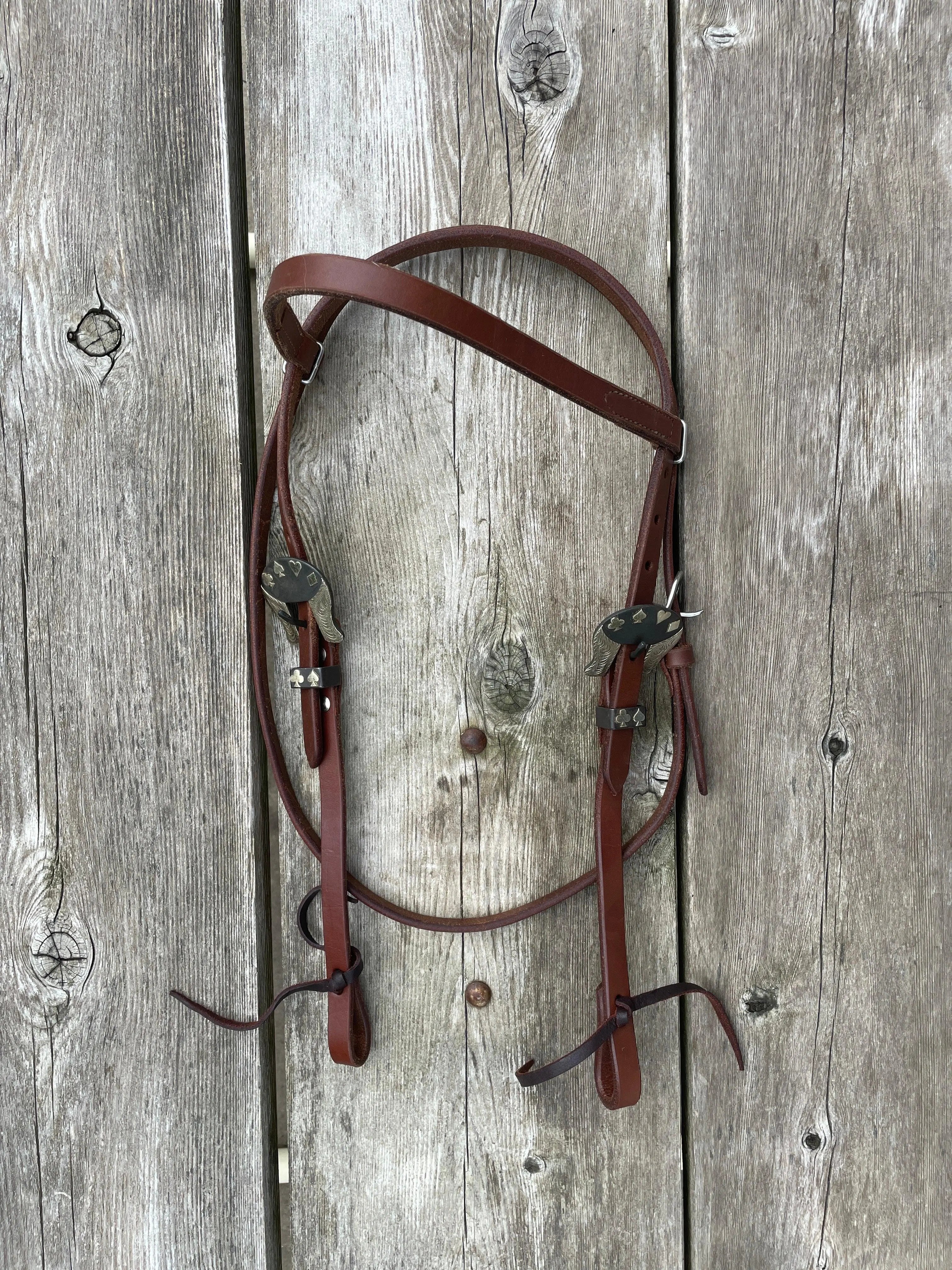 Oiled Harness Browband Headstall With Cowboy Gambler Buckle Horse