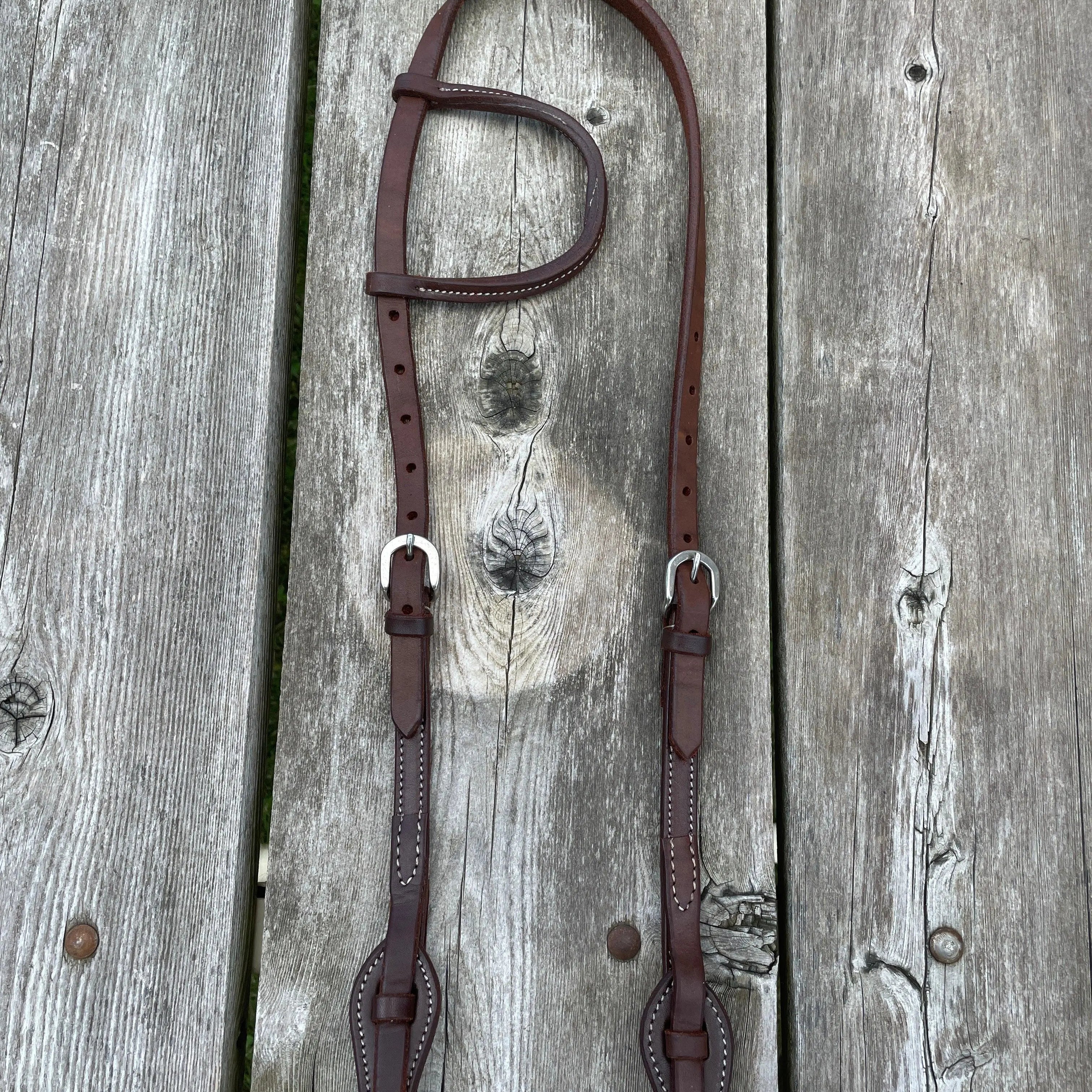 Heavy Oiled leather one ear headstall with quick change bit loops Horse Tack