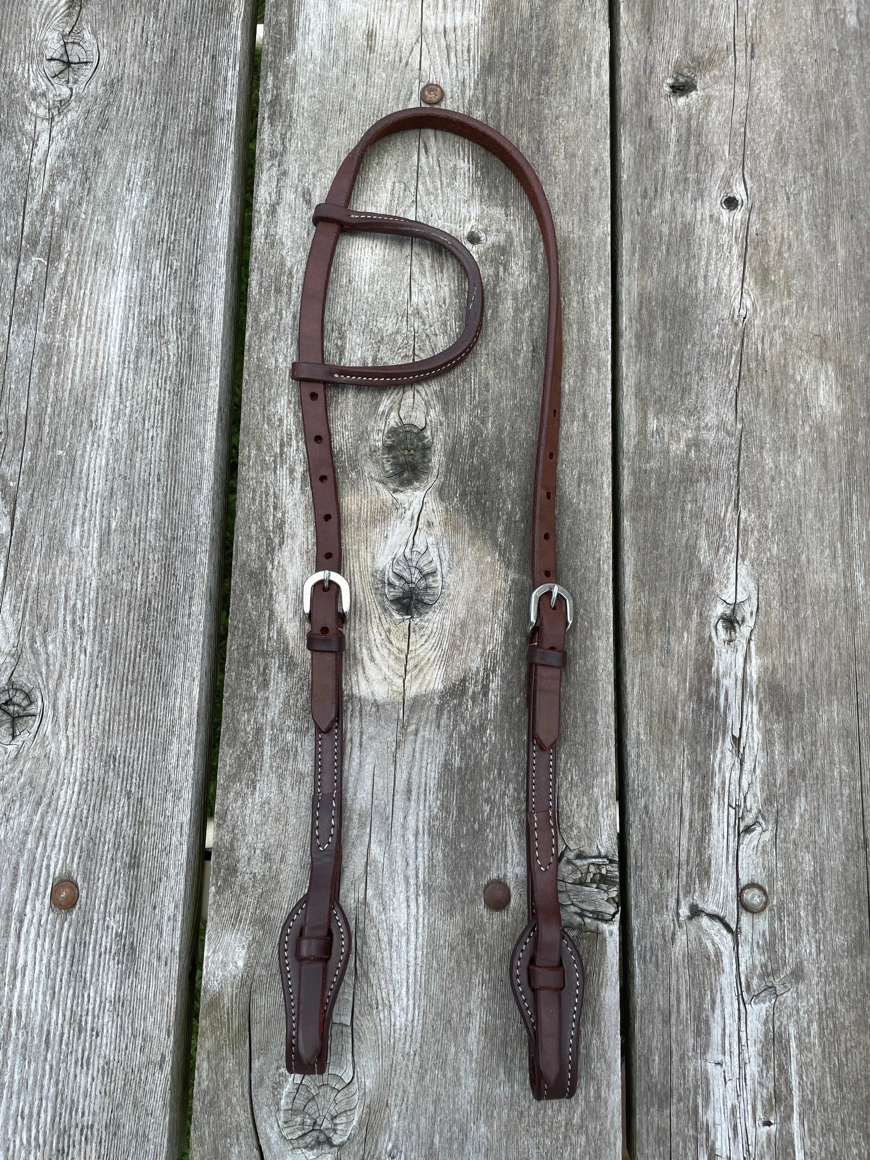 Heavy Oiled leather one ear headstall with quick change bit loops Horse Tack