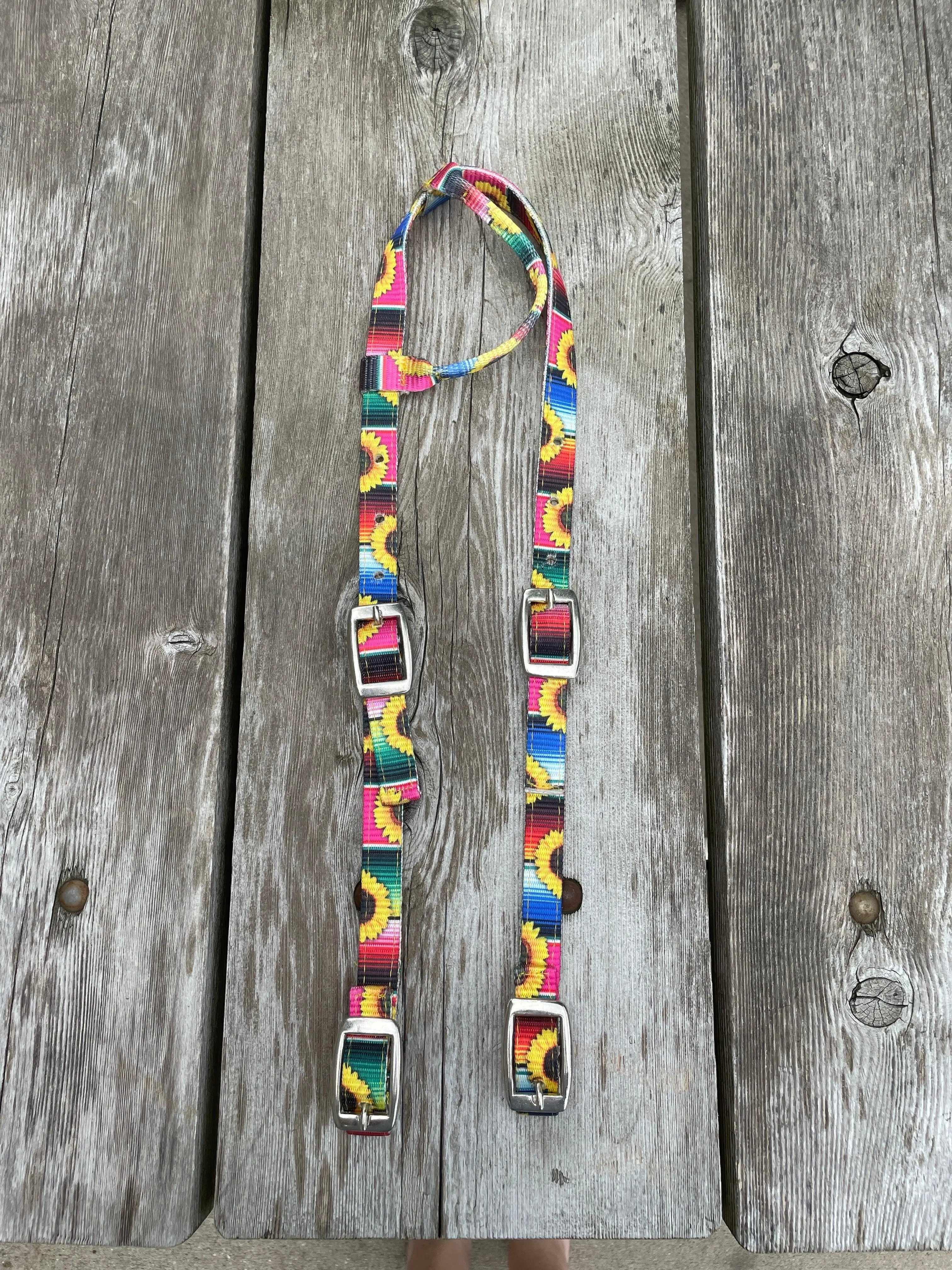 One Ear Headstall With Serape and Sunflower Print Design. Horse