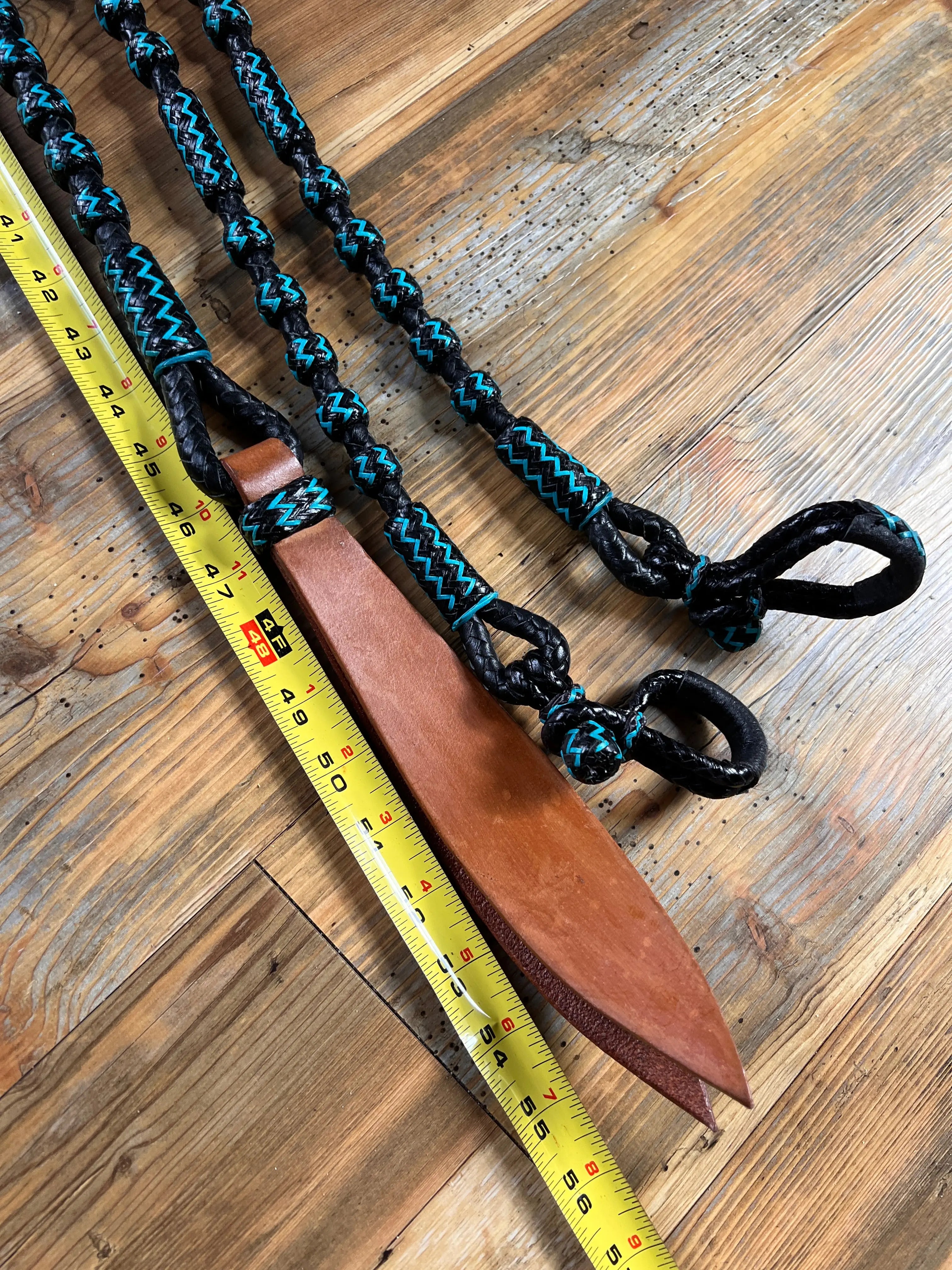 Black and Blue Rawhide 20 Plaits Romel Reins, Romal Reins 55"