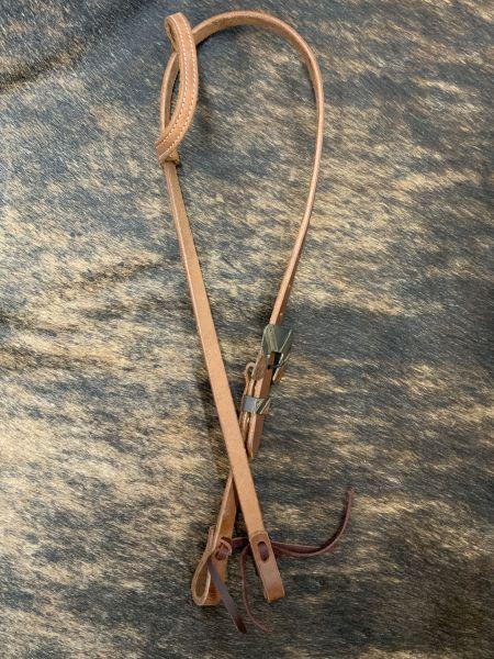 Argentina Cow Leather One Ear Headstall with Silver and Copper Engraved Overlayed Buckle Horse