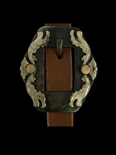 Argentina Cow Leather One Ear Headstall with Silver and Copper Engraved Overlayed Buckle Horse