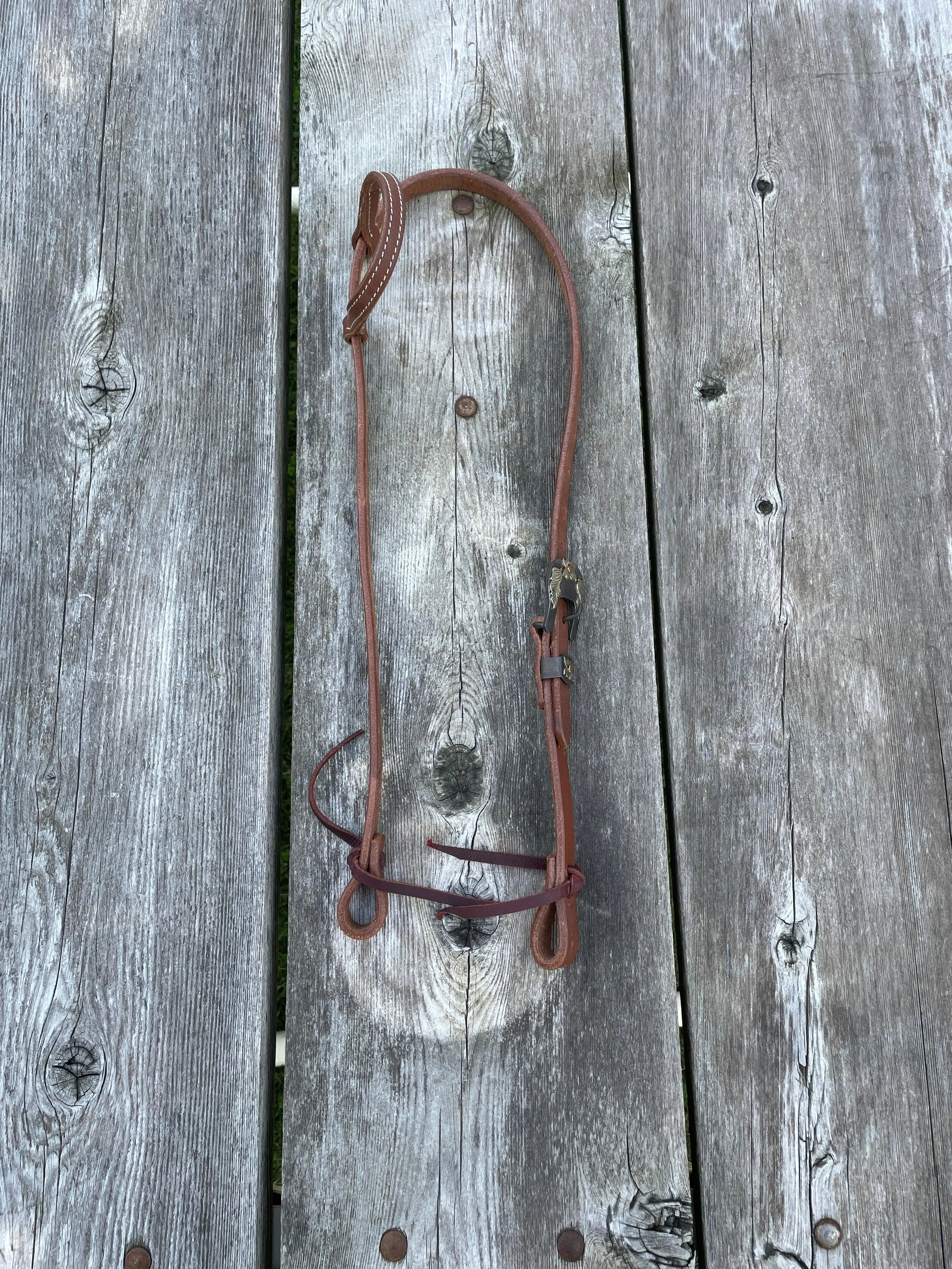 Argentina Cow Leather One Ear Headstall with Floral Overlayed Buckle Horse