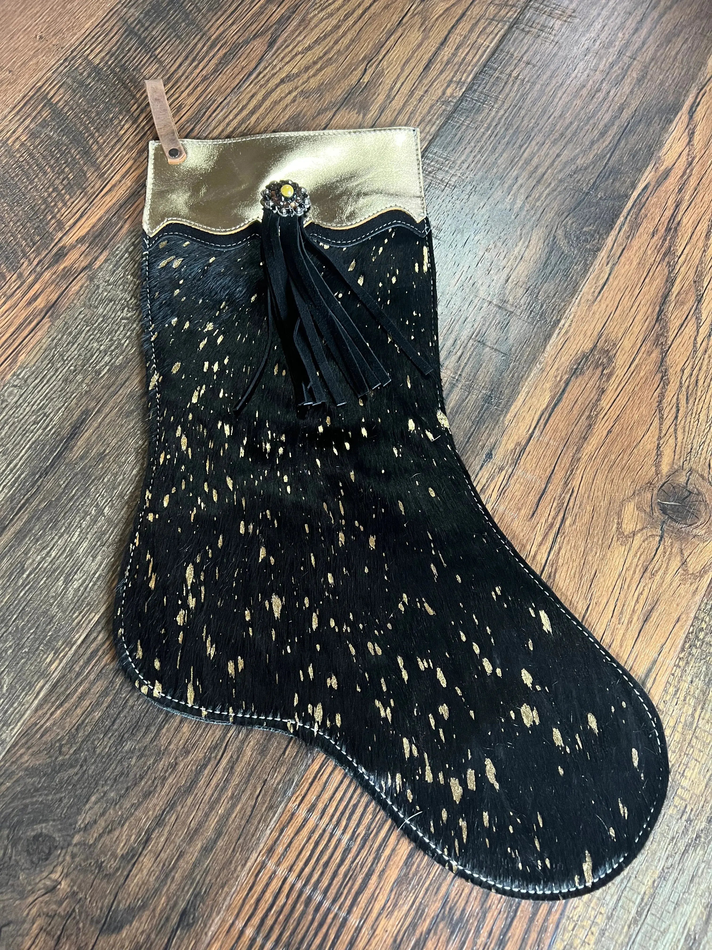 Gold Acid Wash Cowhide Leather Christmas Stocking